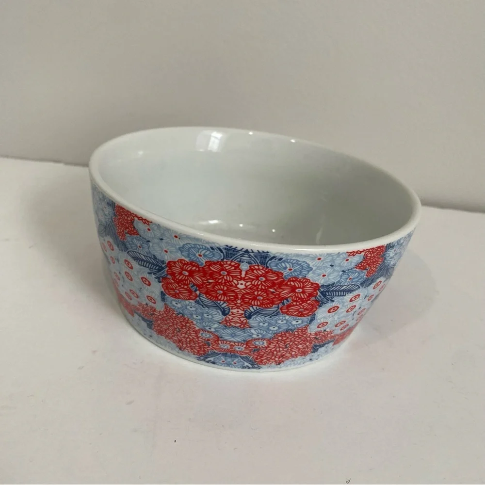 SUR LA TABLE Red Blue Pique-Nique Floral Porcelain Bowl